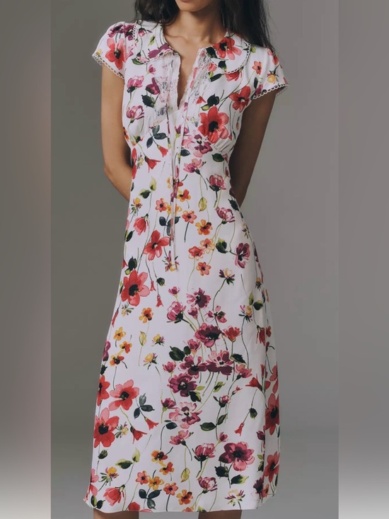 Anthropologie Dresses & Skirts - NWT Anthropologie floral collared lace midi dress Sz XL